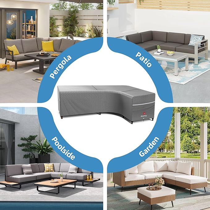 Rosefray Outdoor L-Shaped Sectional Cover-600D Patio Sectional Sofa Cover, Waterproof Furniture Covers for Deck, Lawn,Backyard 105”x85”Right Facing Gray