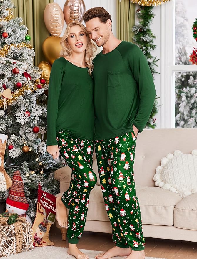 Ekouaer Family Matching Pajamas Christmas Sleepwear Long Sleeve Sleep Shirt with Plaid Pants Soft Loungewear Pjs Set S-XXL