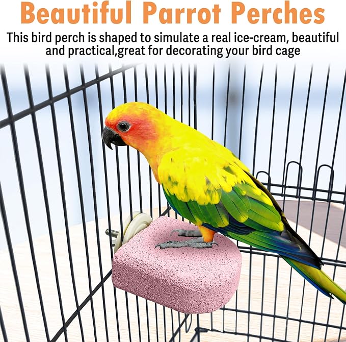 PINVNBY 4 PCS Bird Perch Stands Parrot Calcium Perch Beak Grinding Stone Foot Claws Trimmer Parakeet Platform Parrot Chewing Toys for Small Medium Cockatiel Conure Lovebird Finch(Purple)