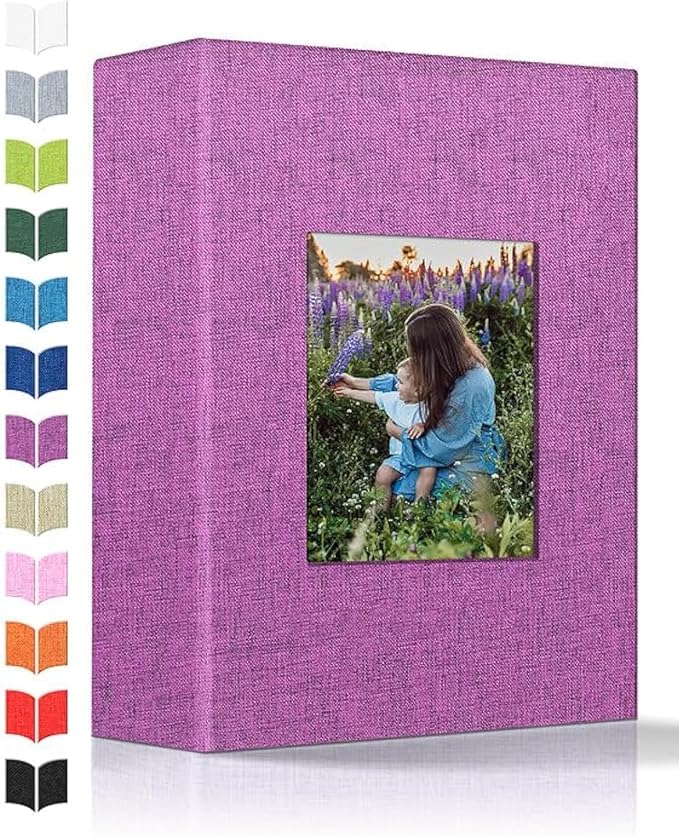 Photo Album 4x6 with 100 Pockets,Slip-in Picture Albums,Linen Cover Memory Book with Front Window,White Page Vertical Photo Book for Wedding,Family,Anniversare,Baby,Vacation