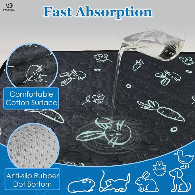 Washable Guinea Pig Bedding for 2 Story Guinea Pig Cages, Fast Absorption Reusable Guinea Pig Cage Liner, No Shrunk, Anti-Slip Bottom, Leak-Proof Pee Pad Mat, 12” x 24” & 24” x 48” (Navy)
