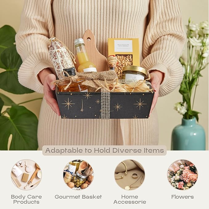 Pack of 5 Baskets for Gifts Empty Made in Italy - Gift Baskets Empty Ideal for Baby Shower Basket, Wedding Gift Basket and Sturdy Gift Basket for Any Occasion | 9" x 6.69" x 3.14" Black - Starry Night