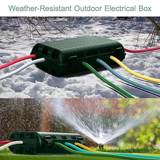 Outdoor Waterproof Electrical Box, 2 Pack Large Extension Cord Cover Protector Plug Connection Cable Safety Box IP54 Water-Resistant for Power Strip, Holiday Light and Decorations, Green