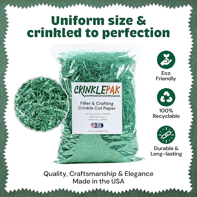 USA Made Crinkle Cut Paper Shred Filler Great for Shipping Packages, Gift Wrap, Basket Filling and All Other Occasions 8 oz Light Green