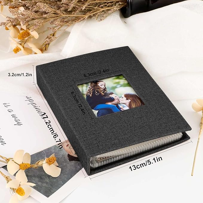 Ywlake Photo Album 4x6 50 Pockets 2 Packs, Small Mini Capacity Linen Photo Album Bulk Sets, Each Pack Holds 50 Top Loader Vertical Only Picture for Kids Boy Girls Black