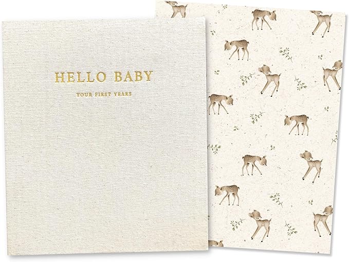 Peachly Unisex Baby Memory Book | Minimalist First Year Baby Book Keepsake for Milestones | Baby Scrapbook for Boy or Girl | Natural Linen - Forest