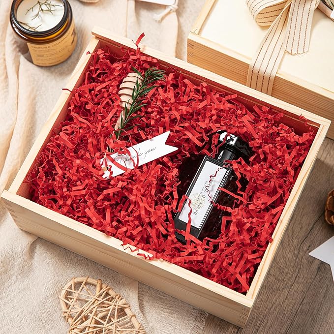 Mefleet 1/2 LB Crinkle Cut Paper Shred Filler 8 oz Red Crinkle Shredded Paper for Gift Box - Gift Basket Bag Filler - Grass Cushion Stuffing for Mother's Day, Easter Holiday Packaging Wrapping