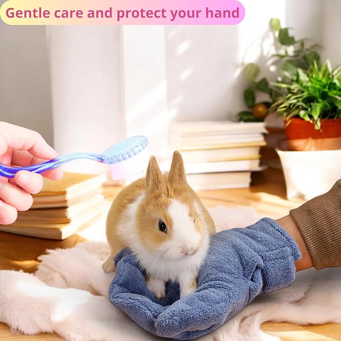 Hamster Calming Bite Proof Glove and Grooming Brush set, Brush for Hamster Cage, Hamsters Gloves, Calming Glove and Brush for Ferret Hedgehog Chinchilla Guinea Pig, Hamsters Care Kit (Dark Blue)