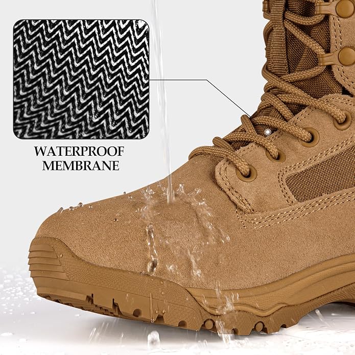 FREE SOLDIER Men's Work Tactical Boots 8 Inches Lightweight Combat Boots Durable Suede Leather Military Boot Desert Boot