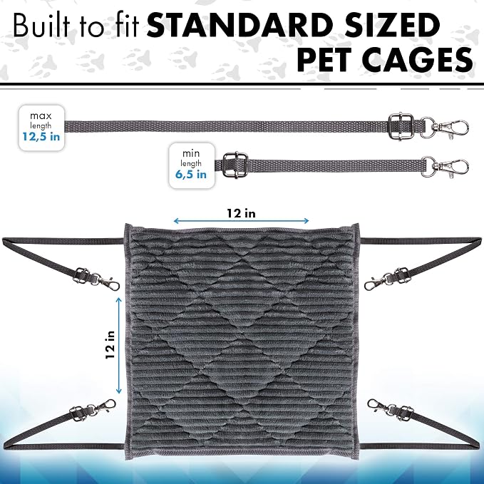 Ferret Hammock for Cage - Plush Double Bunk Bed Hanging Clips - Perfect for 2 or More Small Pets! (Rats, Ferrets, Hamsters, Guinea Pigs, Chinchillas & Squirrels) - Blue