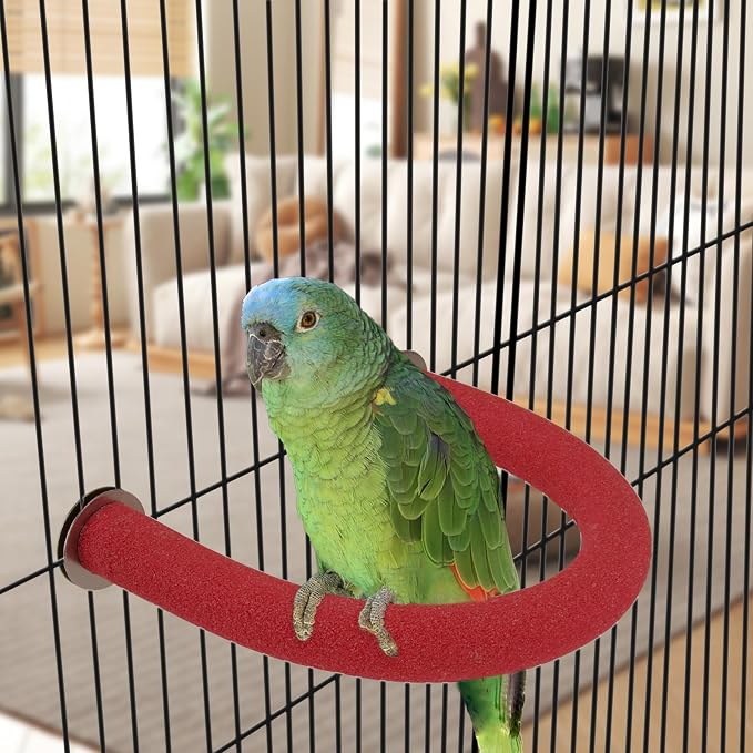 Rypet U-Shaped Large Parrot Perch, Quartz Bird Perch for Cage(Red L) | Safe Chew & Rest Perch for Large Birds, Durable Non-Toxic Cage Accessory, for Parakeets Cockatiels Conures Macaws