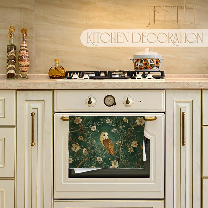 Vintage Floral Owl Kitchen Towels, Owl Gifts for Women Dish Tea Towels for Kitchen Decor, Retro Cottagecore Bird Floral Decorative Hand Towel for Bathroom, 16x24 Inch