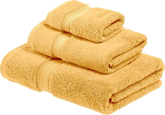 BLUENILEMILLS Madison Egyptian Cotton Towels, Towel Set for Bathroom, Shower, Hotel, Plush, 900 GSM, Highly Absorbent and Ultra-Soft Towels, Bath Essentials, 3 Piece Assorted Towel Set, Gold