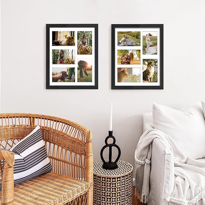 11x14 Collage Picture Frame, 4x6 Collage Picture Frame, Displays Five 4x6 inch Photos, or 11x14 (Without Mat) Wall Decor Wall Hanging or Tabletop, Black.