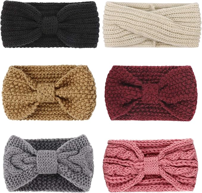 DRESHOW Winter Knit Chunky Headbands for Women Crochet Turban Knitted Ear Warmer Fashion Head Wrap 6 Pack
