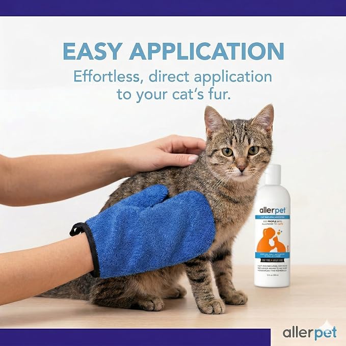 Allerpet Cat Dander Remover w/Free Applicator Mitt - Effective Cat Dander Reduction - Anti Allergen Solution Made in USA - 2 Pack (12oz)