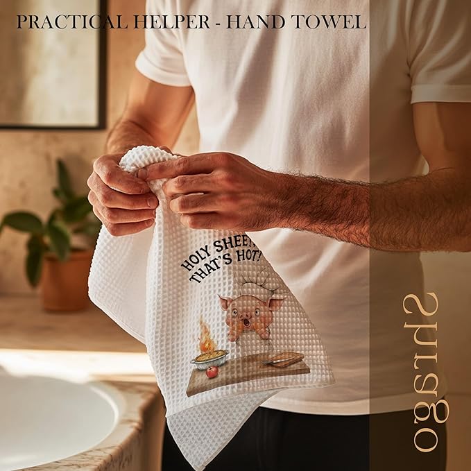 Funny Chef Pig Kitchen Towels, Pig Lover Gifts Dish Tea Towels for Kitchen, Humorous Holy Sheet That's Hot Decorative Hand Towel, 16x24 Inch