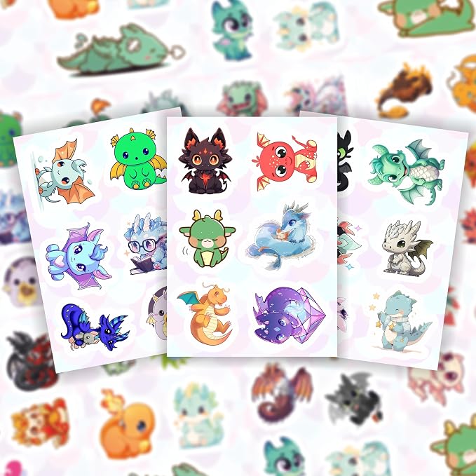 100Pcs Cute Dragon Stickers for Water Bottle and Laptop - Cute Dragon Party Supplies & Decorations, Waterproof Vinyl Decals, Fantasy and Fun Stickers, Gifts for Women & Men