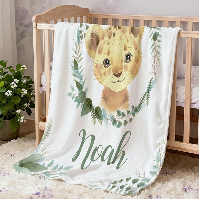 Personalized Baby Blankets with Name for Baby Boy & Girls, Customized Leopard Baby Blanket for Newborns, Infants and Toddlers, Custom Kids Blanket, 30"x40"