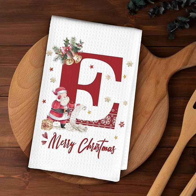 Christmas Initial Letter E Kitchen Towels Personalized Gifts Dish Towels Hand Towels for Kitchen Decorations, Christmas Birthday Gifts for Women, 24x16 Inch