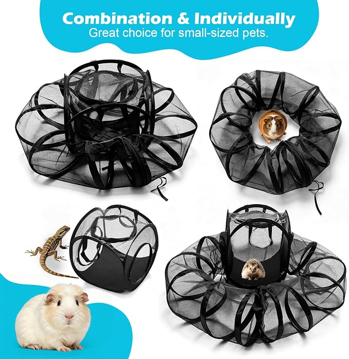 Small Animal Playpen with Surround Tunnel, Portable Foldable Outdoor Guinea Pigs Playpen with Carrying Handle, Breathable Mesh Playpen for Kitten, Hedgehog, Snake, Rabbit, Lizard, Small Pets
