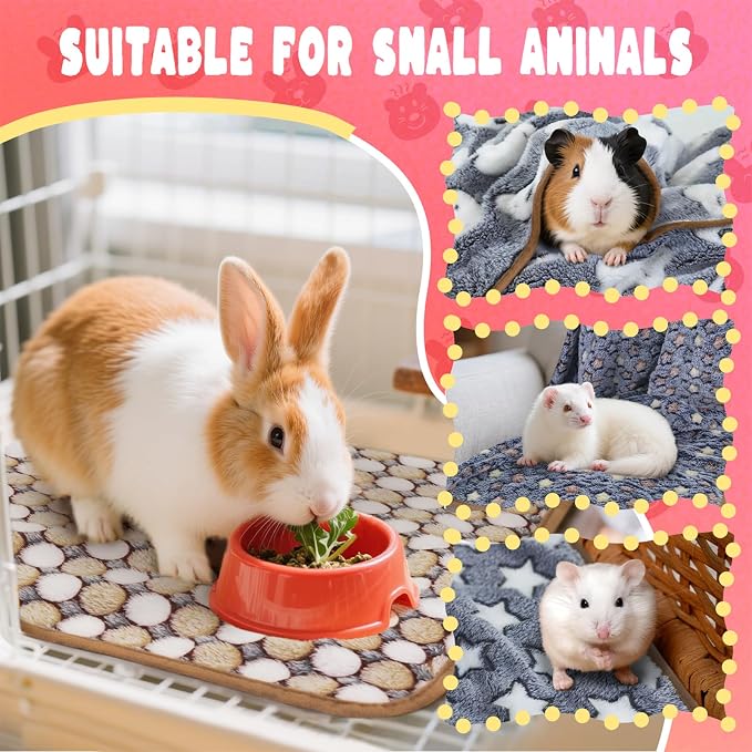 Eilyliafe 6 Pcs Guinea Pig Blankets Bedding Small Animal Cage Liners Sleep Mat Absorbent Reusable Pet Pee Bedding Pad Cover for Hamster Ferret Chinchilla Rabbit Hedgehog (30 x 42 Inch)