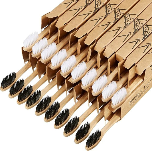 Boao 20 Count Bamboo Toothbrushes Soft Bristle Wooden Charcoal Toothbrushes Bulk for Adults Reusable Travel