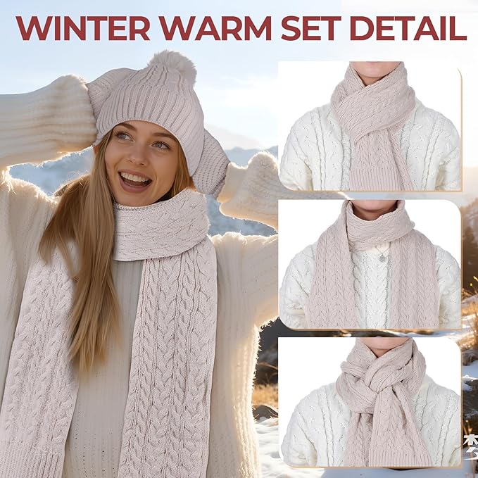 Geyoga 6 Pcs Winter Warm Set for Women Warm Beanies Hats Touchscreen Gloves Long Scarf Ear Muffs Socks Winter Gifts for Women