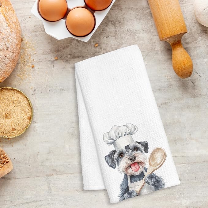 Funny Colour Schnauzer Chef Kitchen Towels Gifts, Schnauzer Dog Gift, Chef Gifts for Women Men, Funny Dog Lover Gift Decorative Dish Hand Tea Towels for Kitchen Bakery, 16x24 Inch