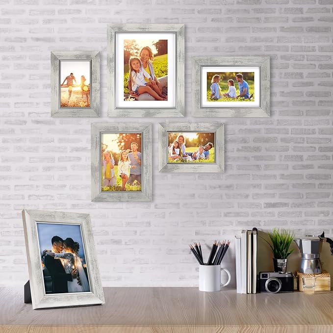 XUANLUO 5x7 Picture Frames Set of 4 Rustic Retro Photo Frame with HD Plastic Cover for Wall Mount and Tabletop Display Family Friends Wedding Gift