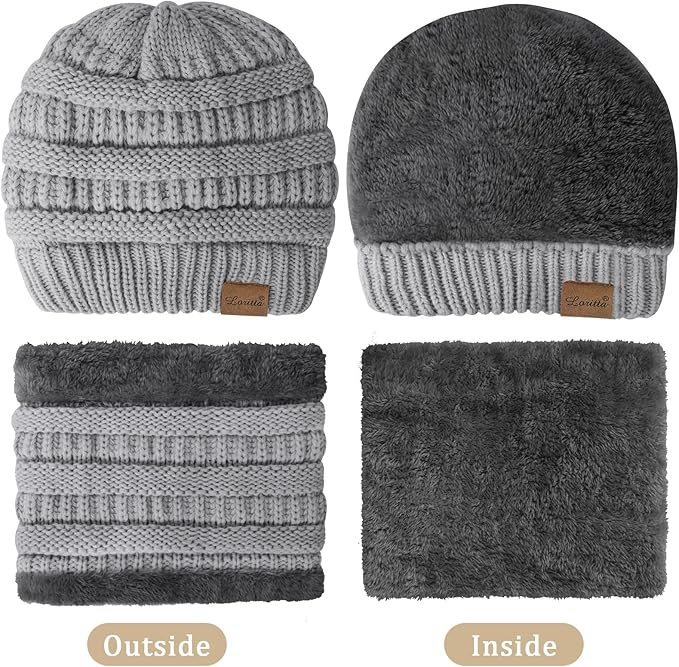 Loritta 3 Pieces Winter Hats for Women Scarf Touch Screen Gloves Set Thick Warm Fleece Lined Beanie Hat Gifts