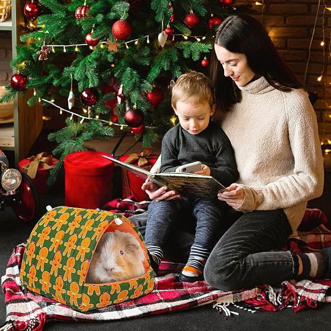 UPINS 2 Pack Christmas Guinea Pig Hideout,Guinea Pig Bed | Washable Small Animal House Cage Accessories,for Chinchillas Hamsters Hedgehogs Ferrets Bearded Dragons and Rats