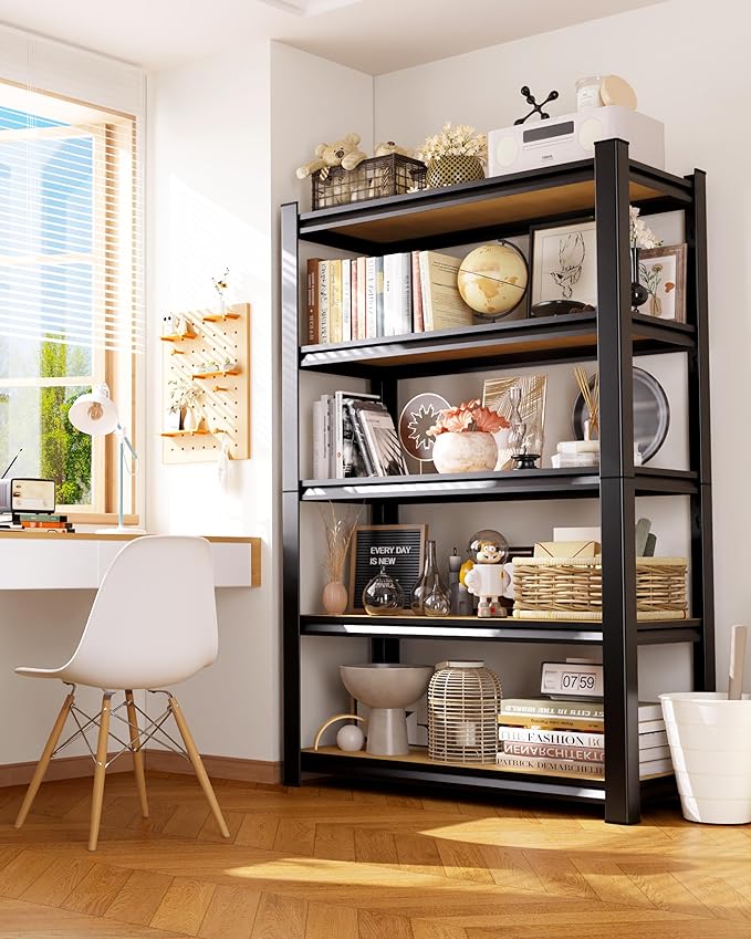 Set of 3 Garage Shelving Heavy Duty, 5-Tier Storage Shelves, Home Storage Rack, Utility Metal Shelf, Adjustable Shelving Unit, for Dorm, Basement, Kitchen,17.7" D x 45.6" W x 71.2" H, Black