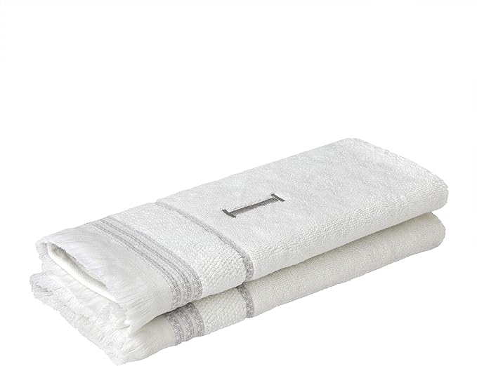 SKL Home Casual Monogram Hand Towel (2-Pack), I, 16x26, White