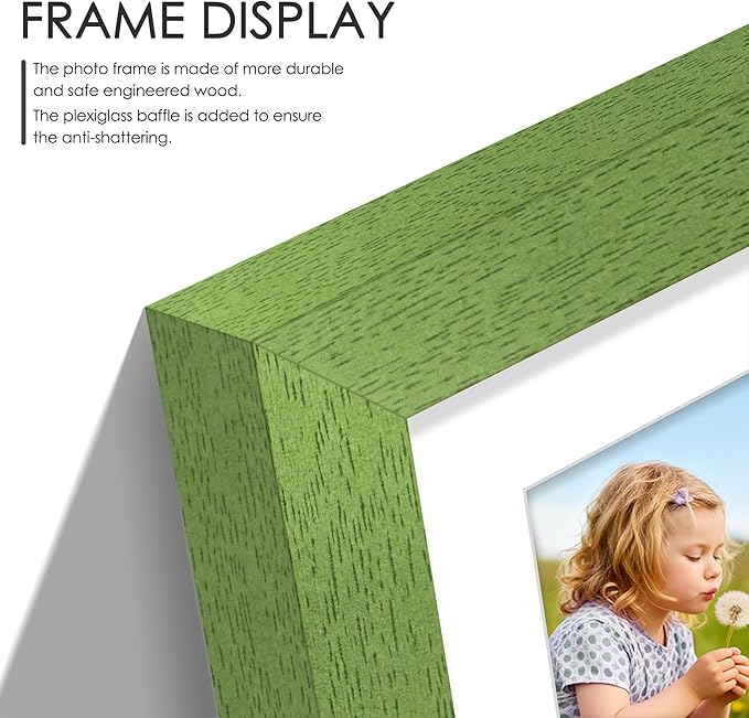 12x16 Picture Frame 5x7 Collage Picture Frame Displays Four 5x7 inch Photos or 12x16 (Without Mat) for Available Horizontal Wall Mounting Display and Vertical Green