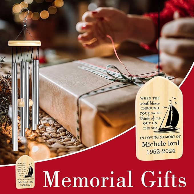 Sailing Sympathy Wind Chime | Personalized Memorial Wind Chimes | Sailboat Memorial Sympathy Gift | Bereavement Gift | Condolence Gift | Funeral Gift | Loss of Father, Husband or Grandpa