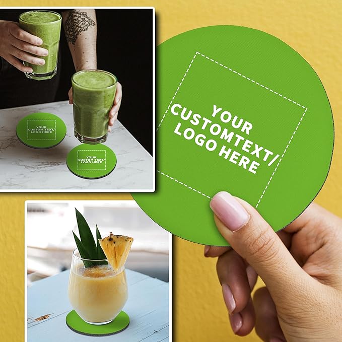 50 Round Foam Bud Coasters Pack, 4 inch - Customizable Text, Logo - PU Foam, Party Favor - Lime Green