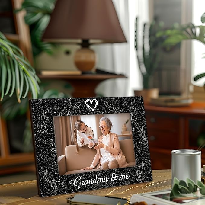 Grandma & Me Keepsake, Black Wood Sentiments,I Love Grandma Picture Frame, Thoughtful Photo Gift for Mom, Family, Perfect for Desk or Tabletop