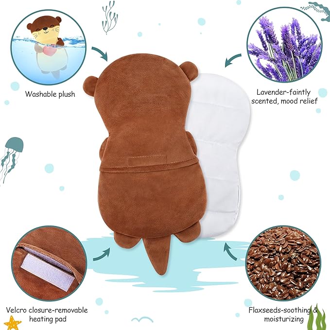 Otter Microwave Heating Pad for Period Cramps,Microwavable Heating Pad for Women Mother's Day Kids Birthday,Otter with Heart Plush Heating Pad with Lavender Scented for Neck Back Knee Pain Relief