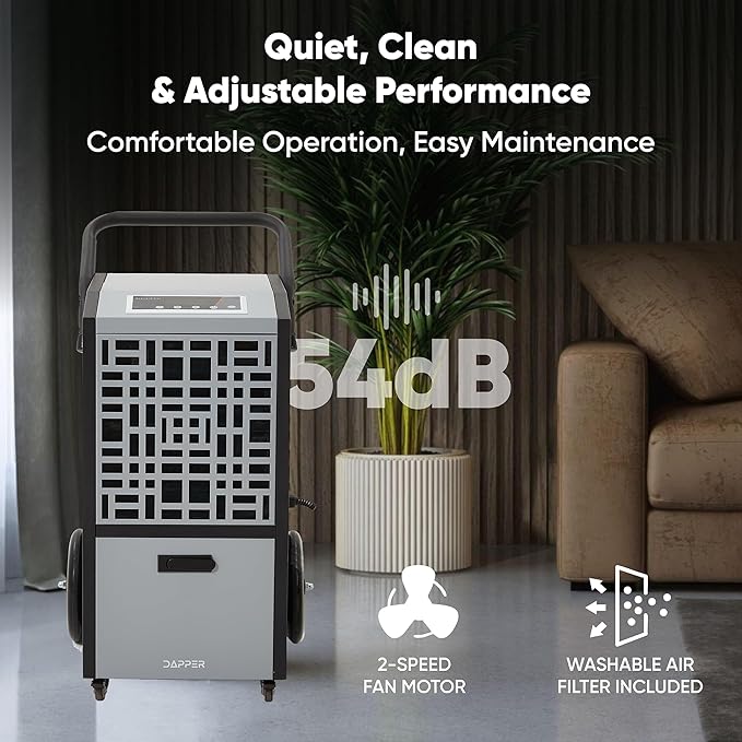 105-Pint Commercial Dehumidifier for Basements & Industrial Spaces – Built-In Pump, Drain Hose, Continuous Operation, 2-Speed Fan, 8000 Sq Ft Coverage, ETL Certified