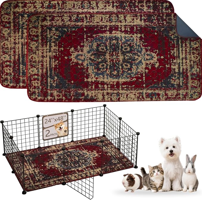Tapete Higiênico Lavável e Reutilizável para Cães, 24x48 Polegadas, 2 Unidades | Waterproof, Leak-Proof, Absorbent & Non-Slip, 24"x48" Bedding Potty Training Mat for Small Animal Rabbit Bunny Hamster Rat