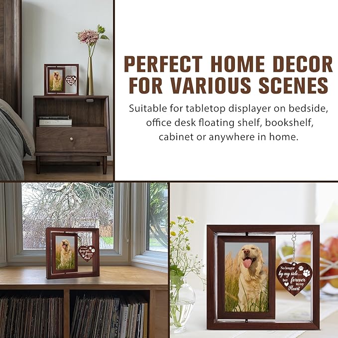 Vetbuosa Dog Memorial Gifts for Loss of Dogs, Memorial Rotating Wooden Picture Frame, Loss of Dog Sympathy Gift, Pet Bereavement Remembrance Picture Frame for 4x6 Photo