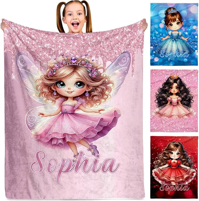Personalized Princess Baby Blanket - Customized Throw Blanket for Girls Kids Adults Princess Tale Fans
