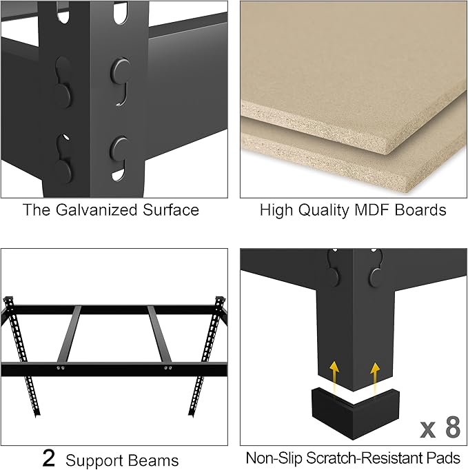 PrimeZone 48" x 24" x 72" Heavy Duty 5 Tier Adjustable Garage Storage Shelving, Metal Utility Rack Shelf Unit for Warehouse Pantry Closet Kitchen, Black, 5 Pack