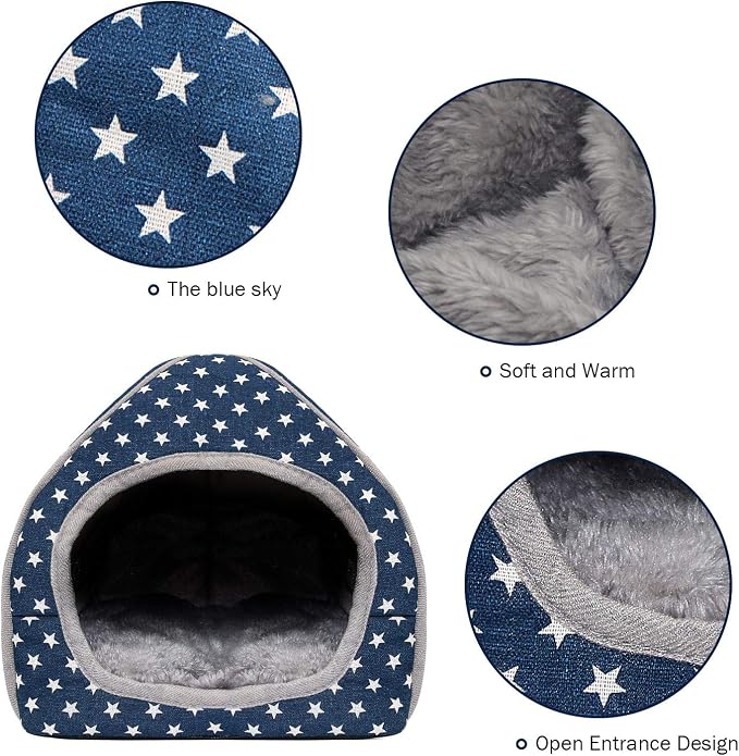 BWOGUE Guinea Pig Bed Hideout, Washable Hamster Cave for Small Animals | Removable Cushion for Cleaning, Warm Fleece Nest, Washable Bed, 10.23 x 10.23 x 11 in, Dwarf Rabbits Hedgehogs