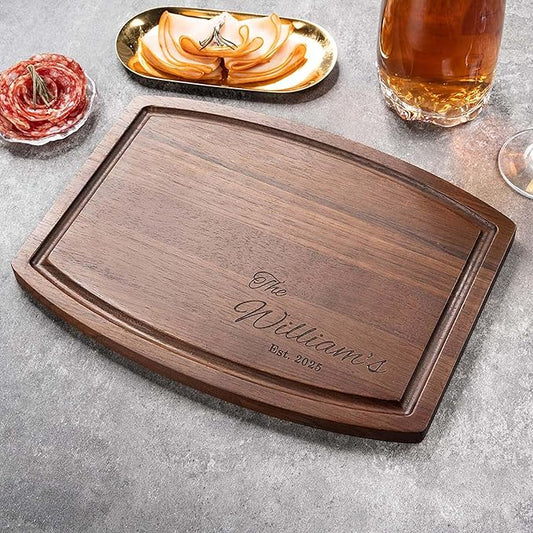 callie Personalized Cutting Board with Juice Grooves, Monogrammed Walnut Wood/Bamboo Charcuterie Boards, Engraved Christmas, Wedding, Housewarming Gifts (12", 16")
