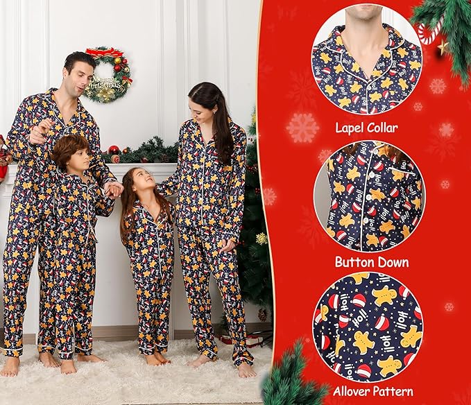 ANGELGGH Family Christmas PJs Matching Sets 2 Pcs Festival Party Pajamas Holiday Warm Sleepwear Couples Button Loungewear