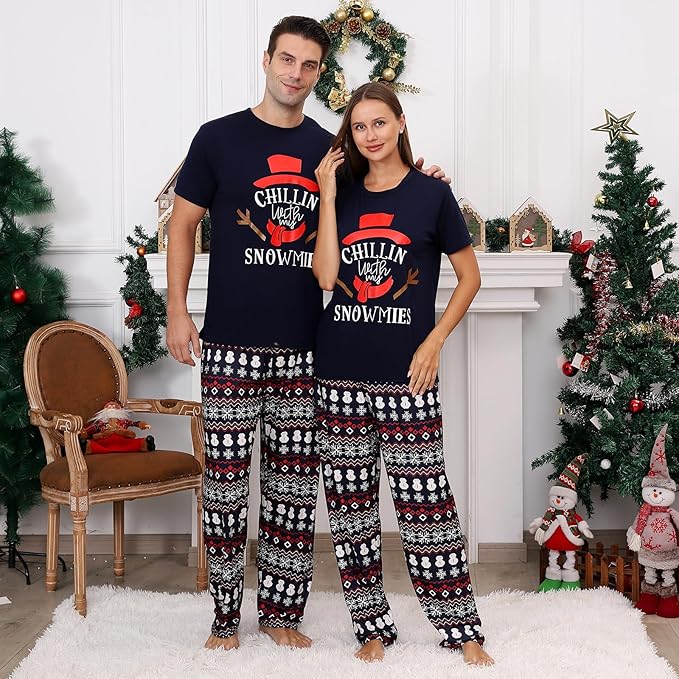 Christmas Pajamas for Family Matching Holiday PJ's Jammies Sets with Short Sleeve Tee and Pants Sleepwear Loungewear