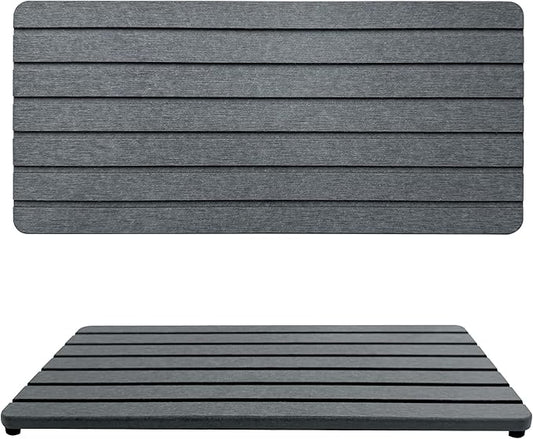 2 PCS Fast-Drying Sink Stone Tray, 12" x 5.5" Super Absorbent Diatomite Coasters, Grooved Design, Water Absorbing Stone Used for Hand Soaps & Plants & Toiletries in The Modern Home