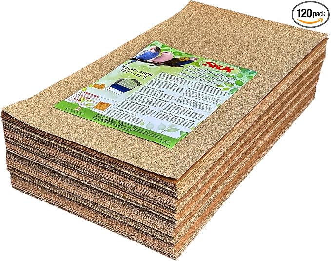 S&X Bird Cage Liners 17 x 11in, 120-Pack, Disposable Gravel Paper Sheets | Thick, flat gravel paper eases cage cleanup – gritty surface helps trim claws & beaks – pre-cut to fit common cage trays